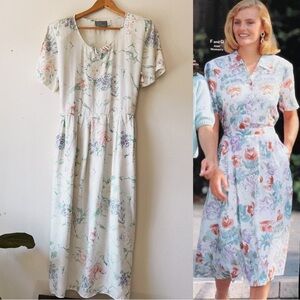 Vintage 90’s Carol‎ Anderson cottage core cream short sleeve midi dress size 14